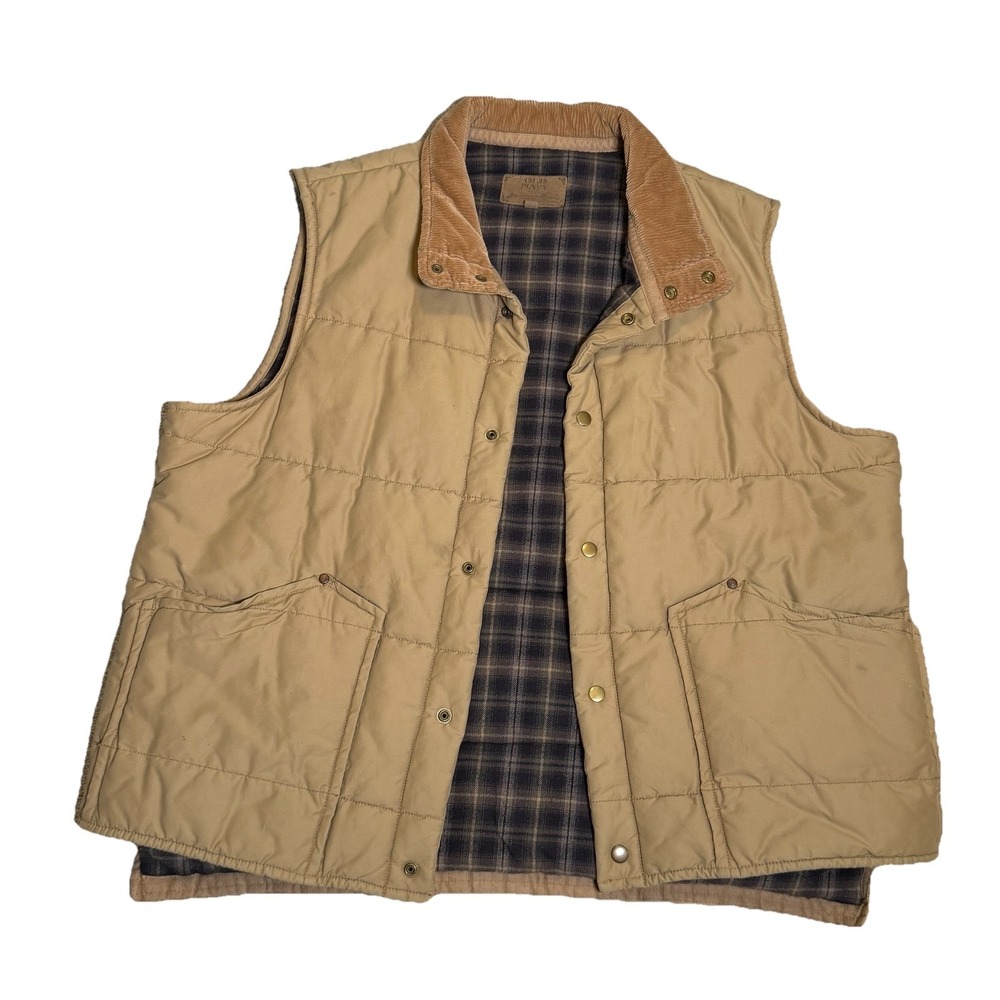 Vtg Old Navy Puffer Vest Mens Size XXL Quilted Lined Beige Tan Corduroy Collar
